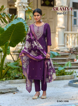 Kailee Aramya Vol 1 - Roman Silk Embroidery Kurti Pant And Dupatta Set - M.R. Saree Emporium
