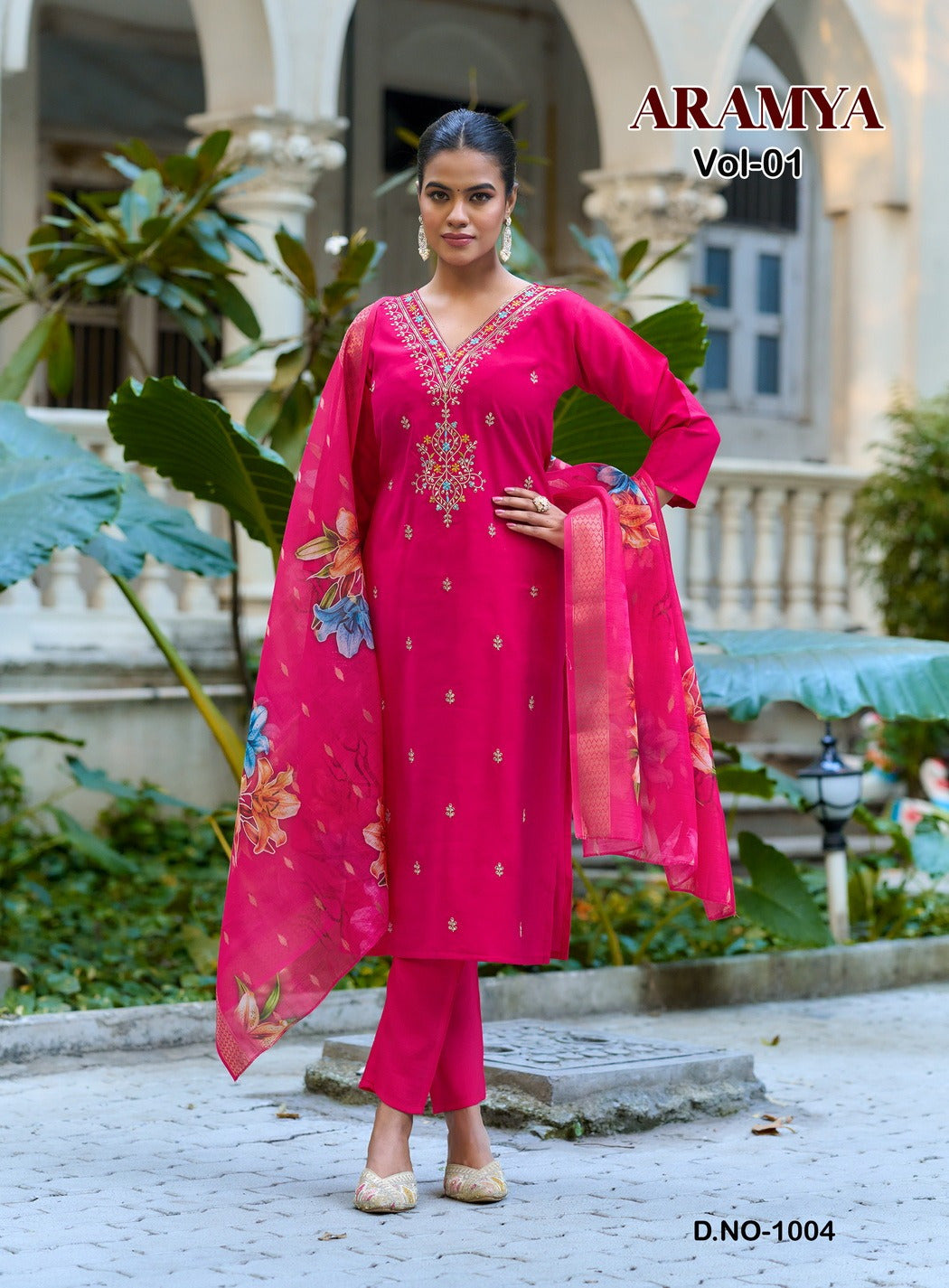 Kailee Aramya Vol 1 - Roman Silk Embroidery Kurti Pant And Dupatta Set - M.R. Saree Emporium
