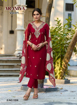 Kailee Aramya Vol 1 - Roman Silk Embroidery Kurti Pant And Dupatta Set - M.R. Saree Emporium
