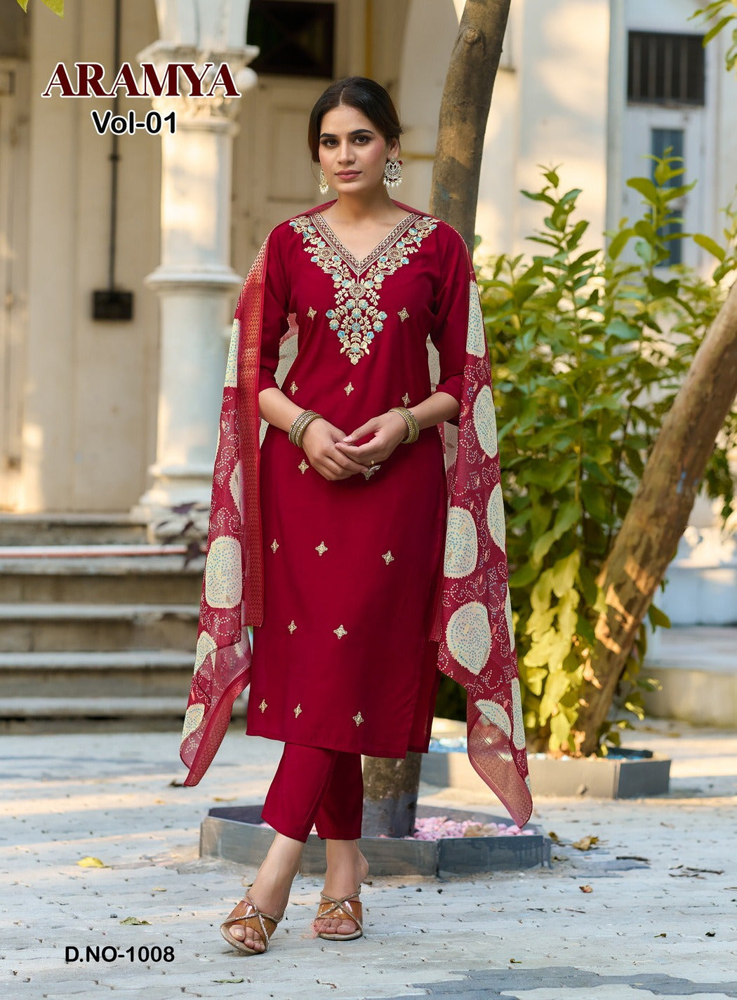 Kailee Aramya Vol 1 - Roman Silk Embroidery Kurti Pant And Dupatta Set - M.R. Saree Emporium