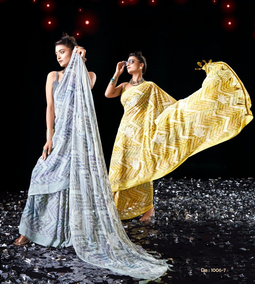 Kayaan Ayushi Vol-01 Printed Simmar Chiffon Saree (8 Pcs Set) – M.R. Saree Emporium