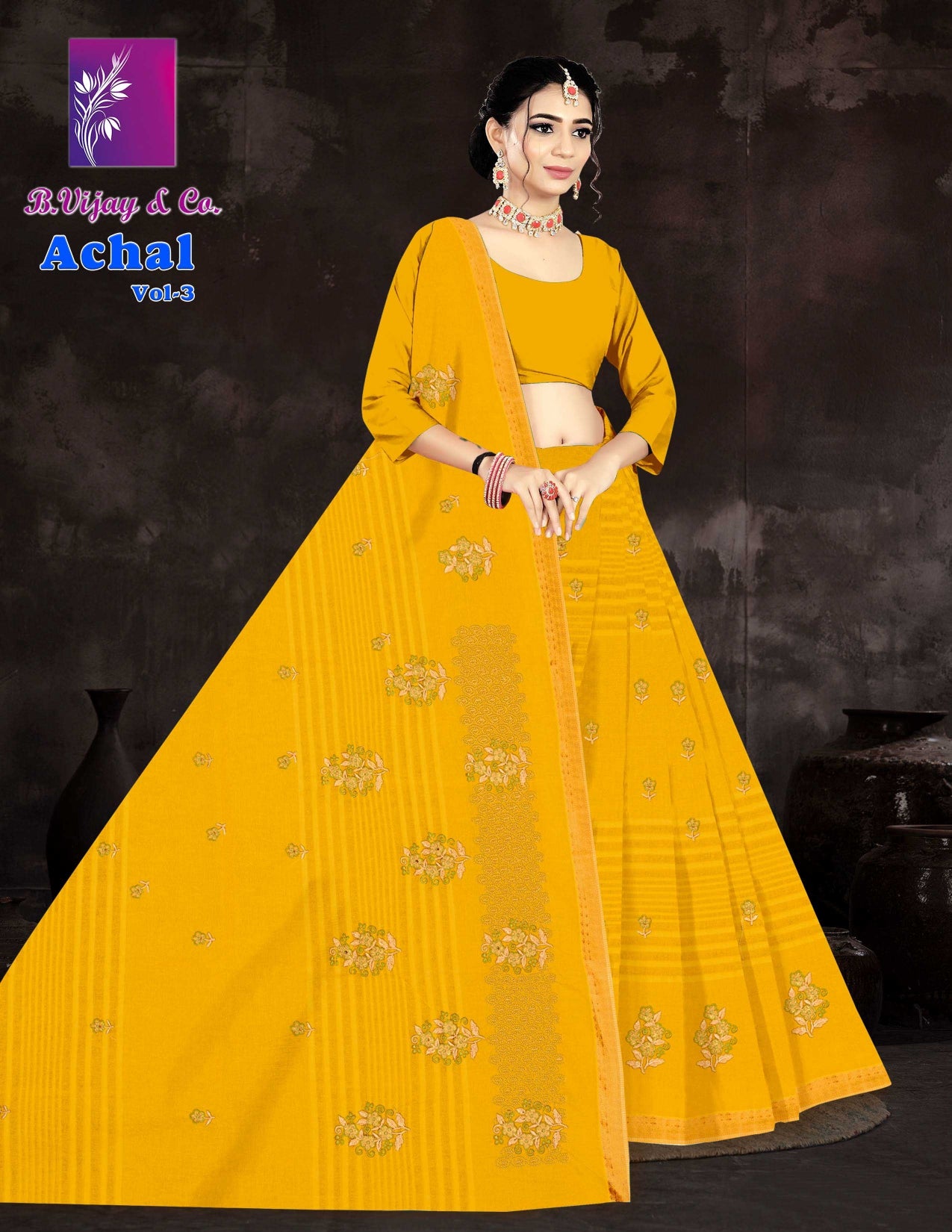 Achal Vol-3 Cotton Saree with Elegant Print Work – 8 Pcs Set -M.R. Saree Emporium