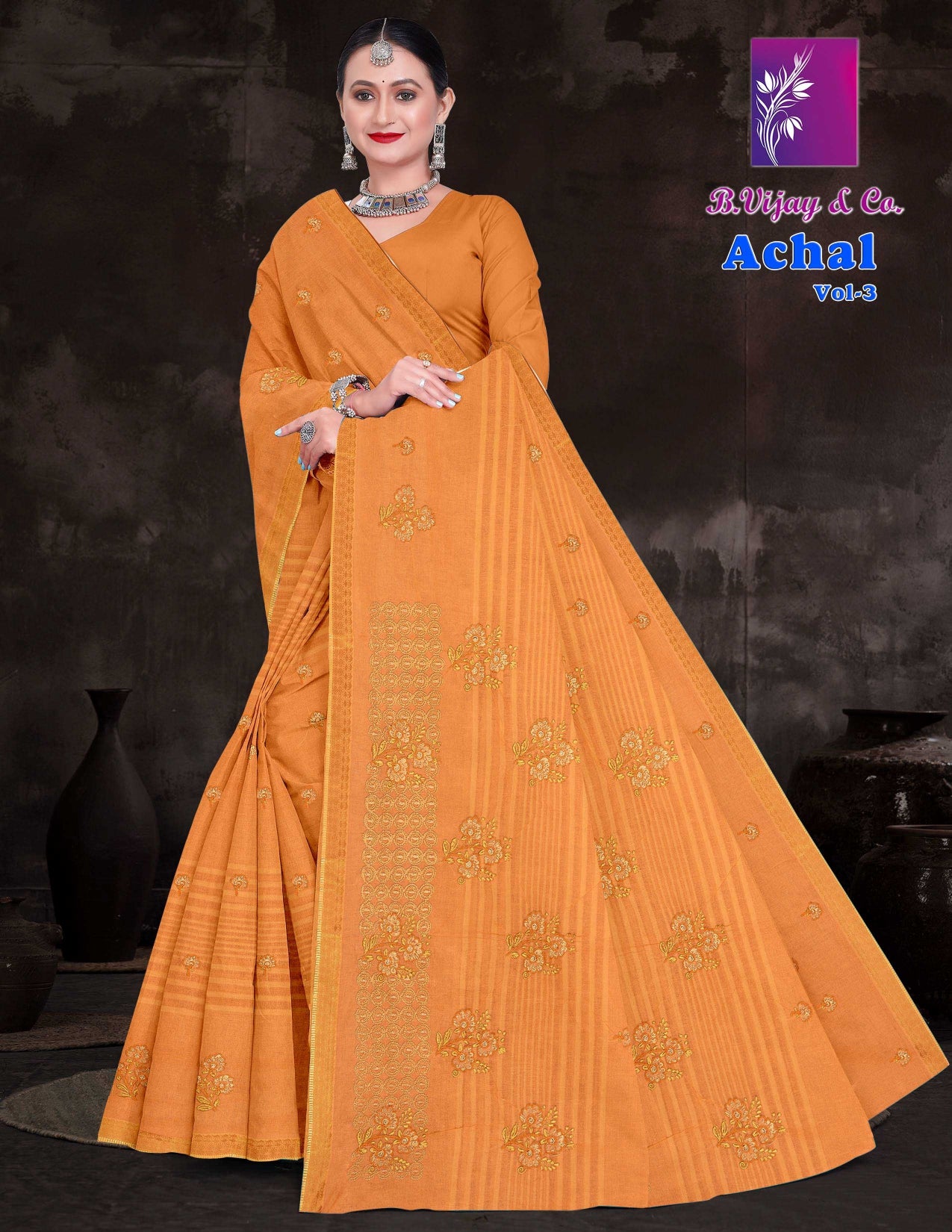 Achal Vol-3 Cotton Saree with Elegant Print Work – 8 Pcs Set -M.R. Saree Emporium