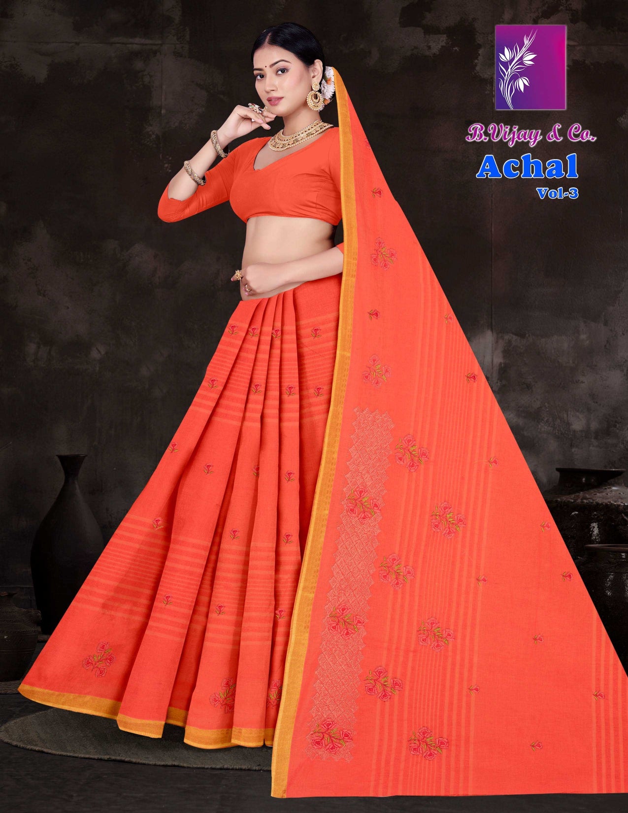 Achal Vol-3 Cotton Saree with Elegant Print Work – 8 Pcs Set -M.R. Saree Emporium