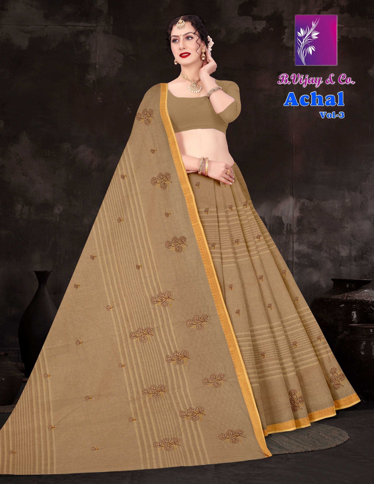 Achal Vol-3 Cotton Saree with Elegant Print Work – 8 Pcs Set -M.R. Saree Emporium