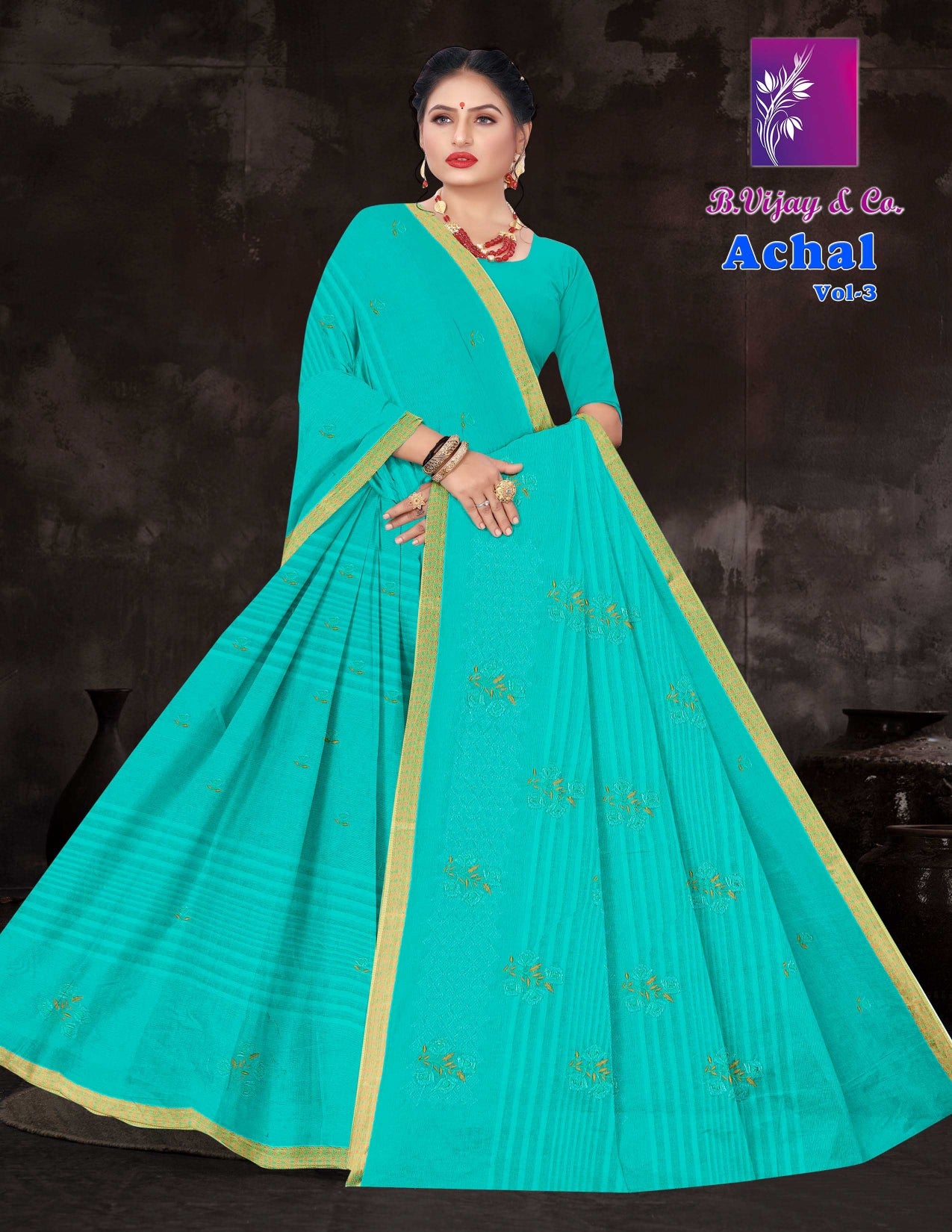 Achal Vol-3 Cotton Saree with Elegant Print Work – 8 Pcs Set -M.R. Saree Emporium