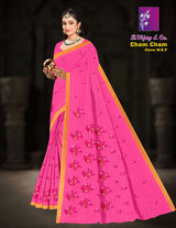 Pure Cotton Cham Cham Stone W.B.P Saree with Golden Border – 8 Pcs Set Festive & Party Wear-M.R. Saree Emporium