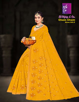 Pure Cotton Cham Cham Stone W.B.P Saree with Golden Border – 8 Pcs Set Festive & Party Wear-M.R. Saree Emporium