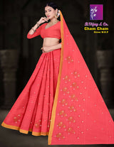 Pure Cotton Cham Cham Stone W.B.P Saree with Golden Border – 8 Pcs Set Festive & Party Wear-M.R. Saree Emporium