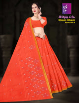 Pure Cotton Cham Cham Stone W.B.P Saree with Golden Border – 8 Pcs Set Festive & Party Wear-M.R. Saree Emporium