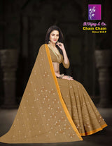 Pure Cotton Cham Cham Stone W.B.P Saree with Golden Border – 8 Pcs Set Festive & Party Wear-M.R. Saree Emporium