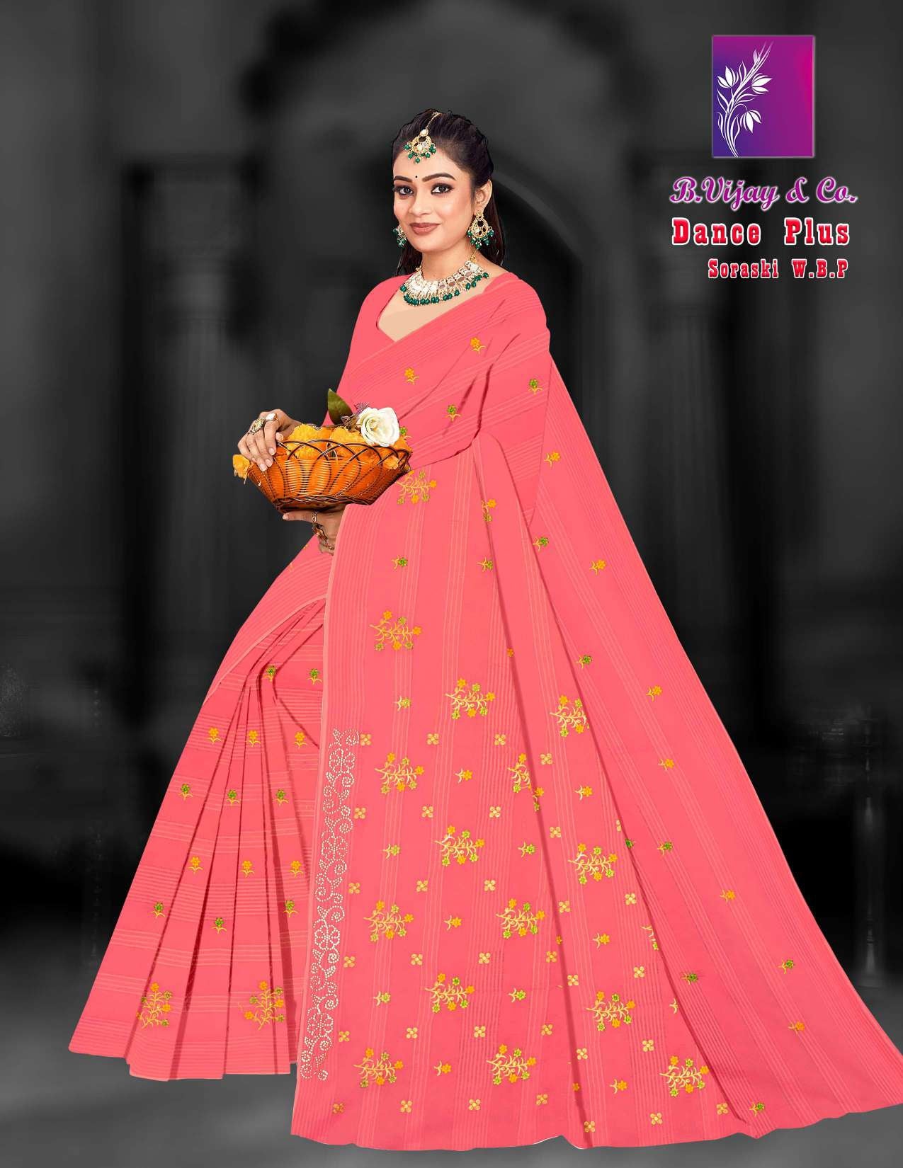 Dance Plus Cotton Saree with Elegant Embroidery Work – 8 Pcs Set -M.R. Saree Emporium