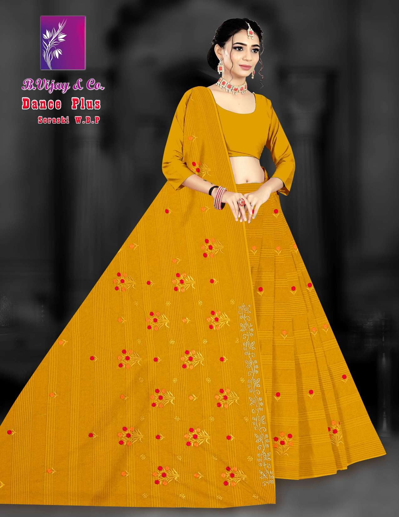 Dance Plus Cotton Saree with Elegant Embroidery Work – 8 Pcs Set -M.R. Saree Emporium