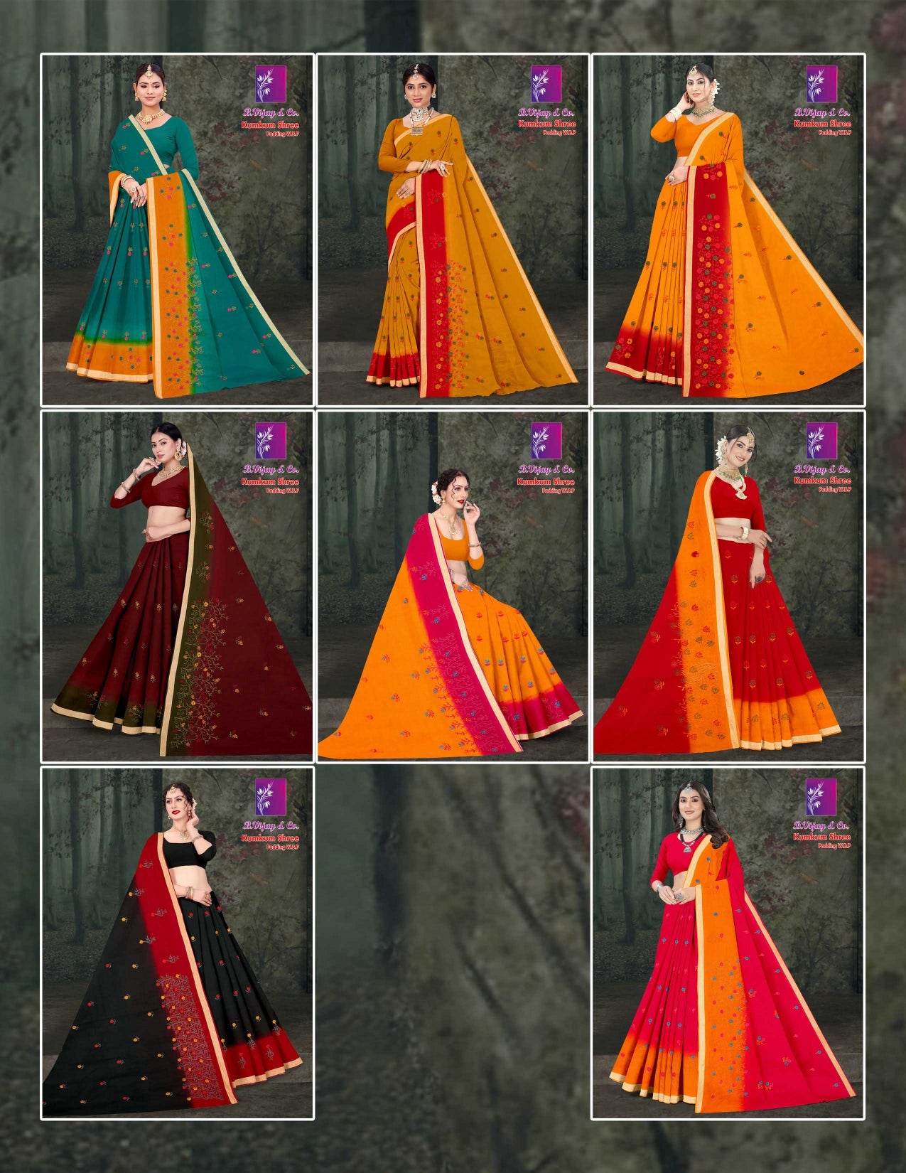 Kumkum Shree Padding W.B.P Cotton Saree – 8 Pcs Set-Wholesale-M.R. Saree Emporium