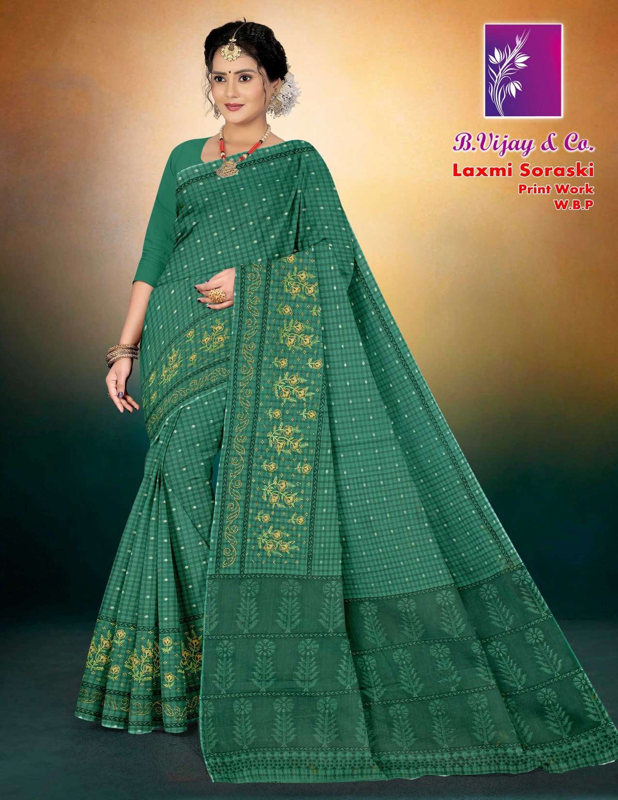 Laxmi Soraski Cotton Saree with Print Work – 8 Pcs Set -M.R. Saree Emporium