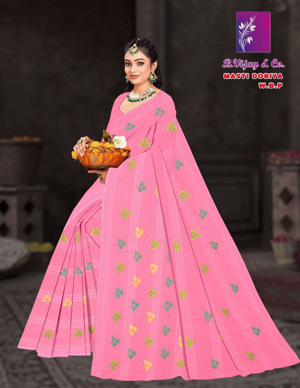 Pure Cotton Masti Doriya Saree with Floral Butta Print – 8 Pcs Set Soft & Comfortable Wear M.R. Saree Emporium