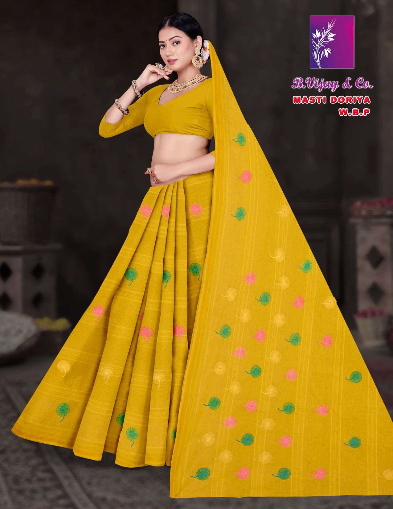 Pure Cotton Masti Doriya Saree with Floral Butta Print – 8 Pcs Set Soft & Comfortable Wear M.R. Saree Emporium