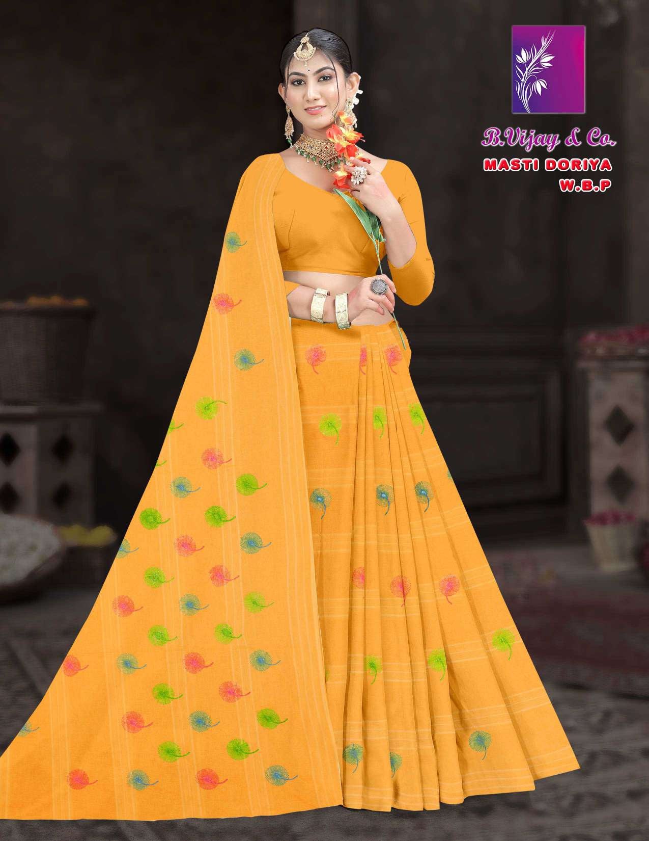 Pure Cotton Masti Doriya Saree with Floral Butta Print – 8 Pcs Set Soft & Comfortable Wear M.R. Saree Emporium