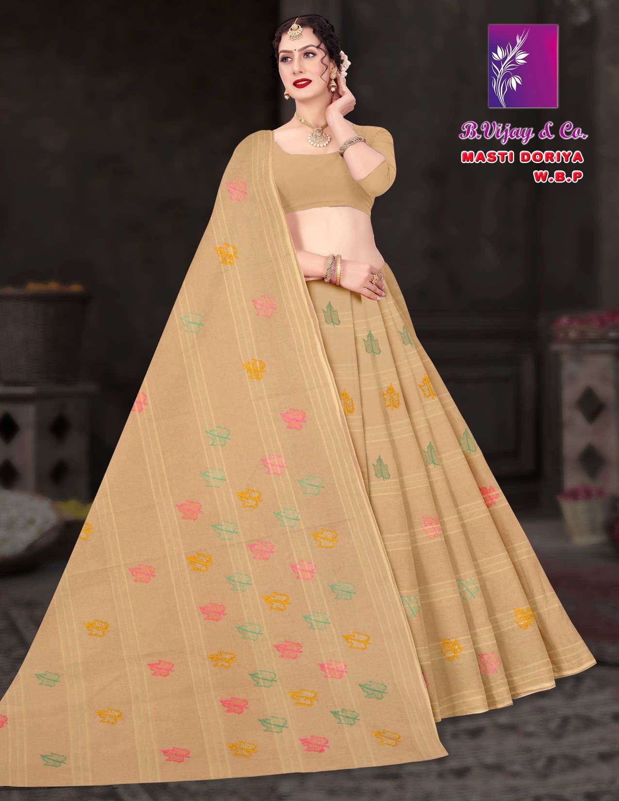 Pure Cotton Masti Doriya Saree with Floral Butta Print – 8 Pcs Set Soft & Comfortable Wear M.R. Saree Emporium