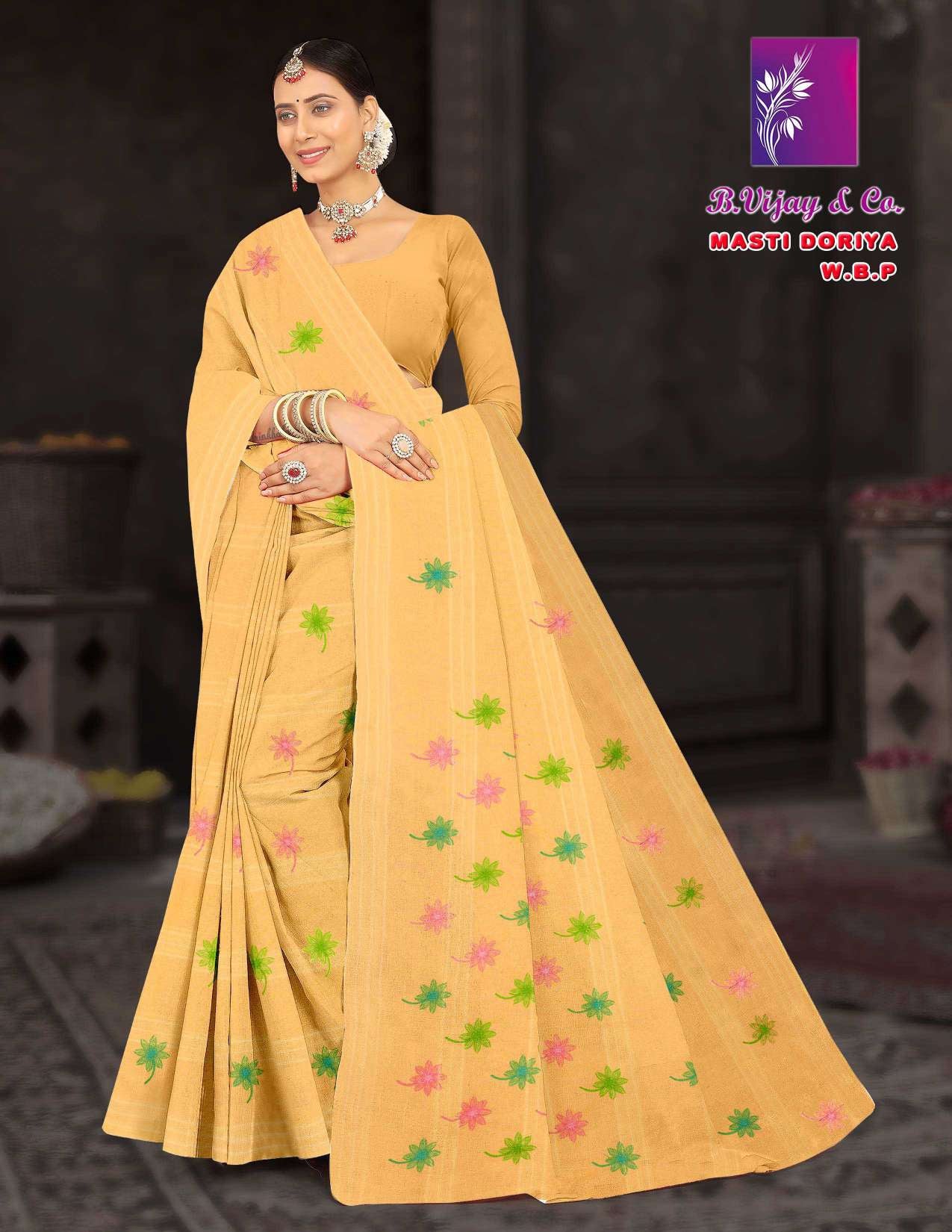 Pure Cotton Masti Doriya Saree with Floral Butta Print – 8 Pcs Set Soft & Comfortable Wear M.R. Saree Emporium