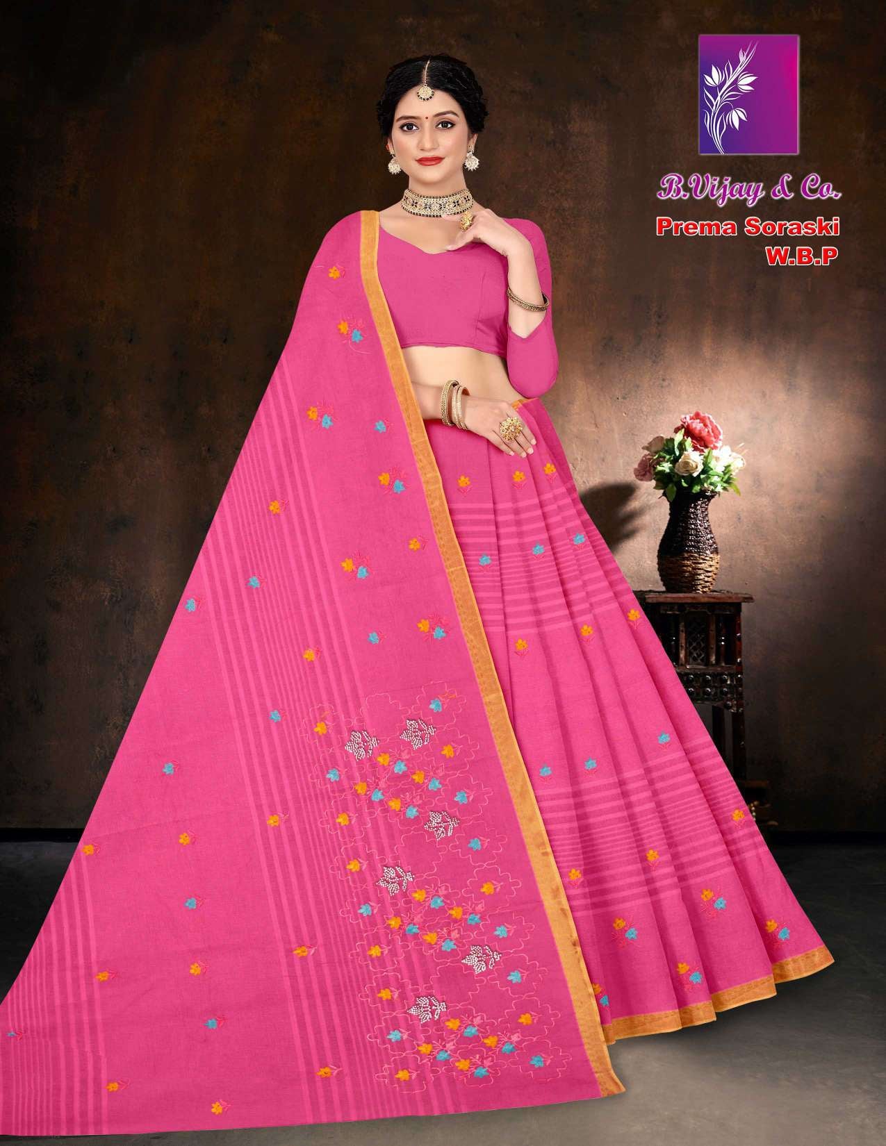 Prema Soraski W.B.P Cotton Saree with Elegant Work – 8 Pcs Set -M.R. Saree Emporium