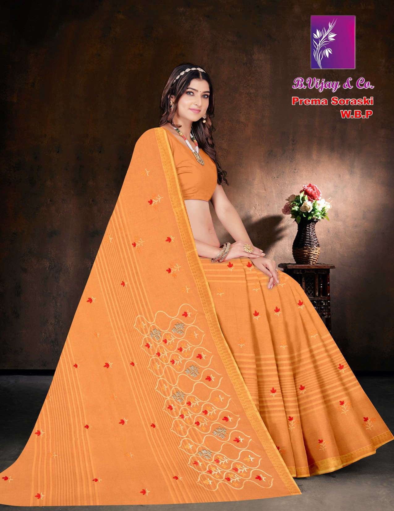 Prema Soraski W.B.P Cotton Saree with Elegant Work – 8 Pcs Set -M.R. Saree Emporium