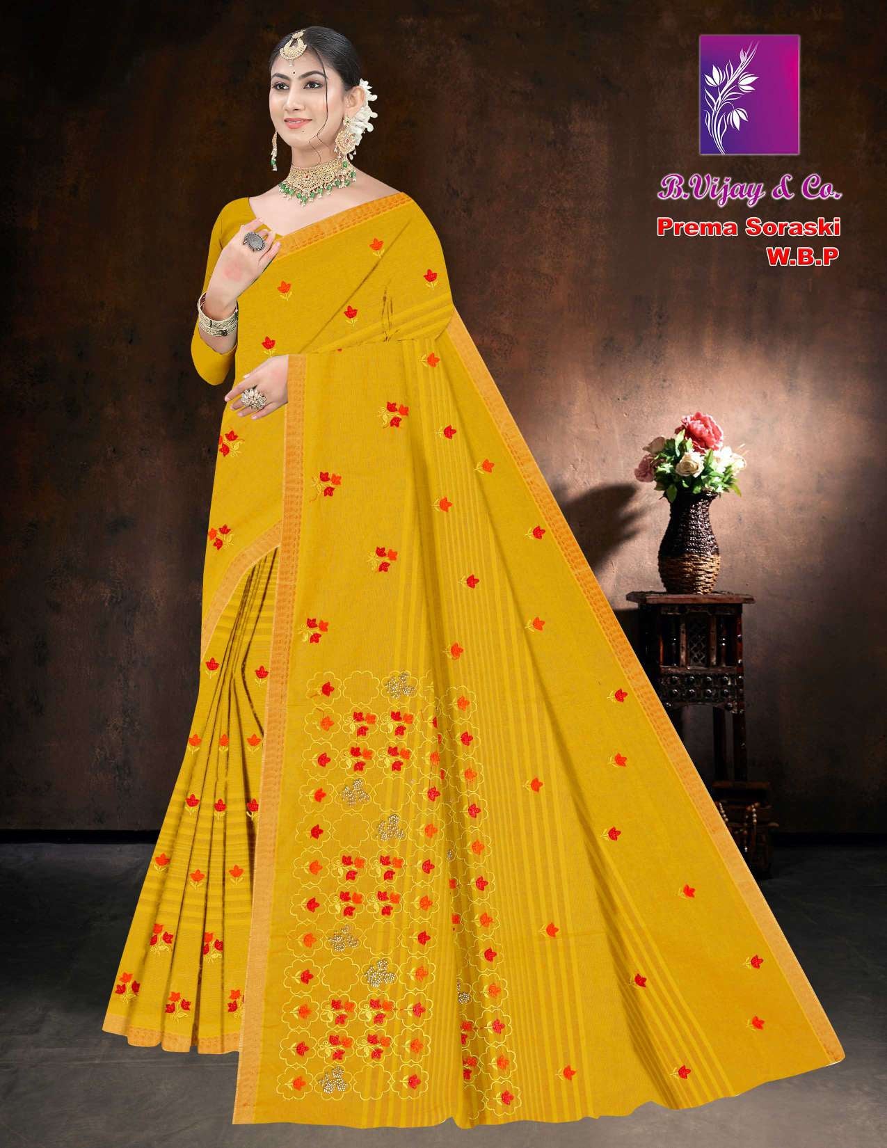 Prema Soraski W.B.P Cotton Saree with Elegant Work – 8 Pcs Set -M.R. Saree Emporium