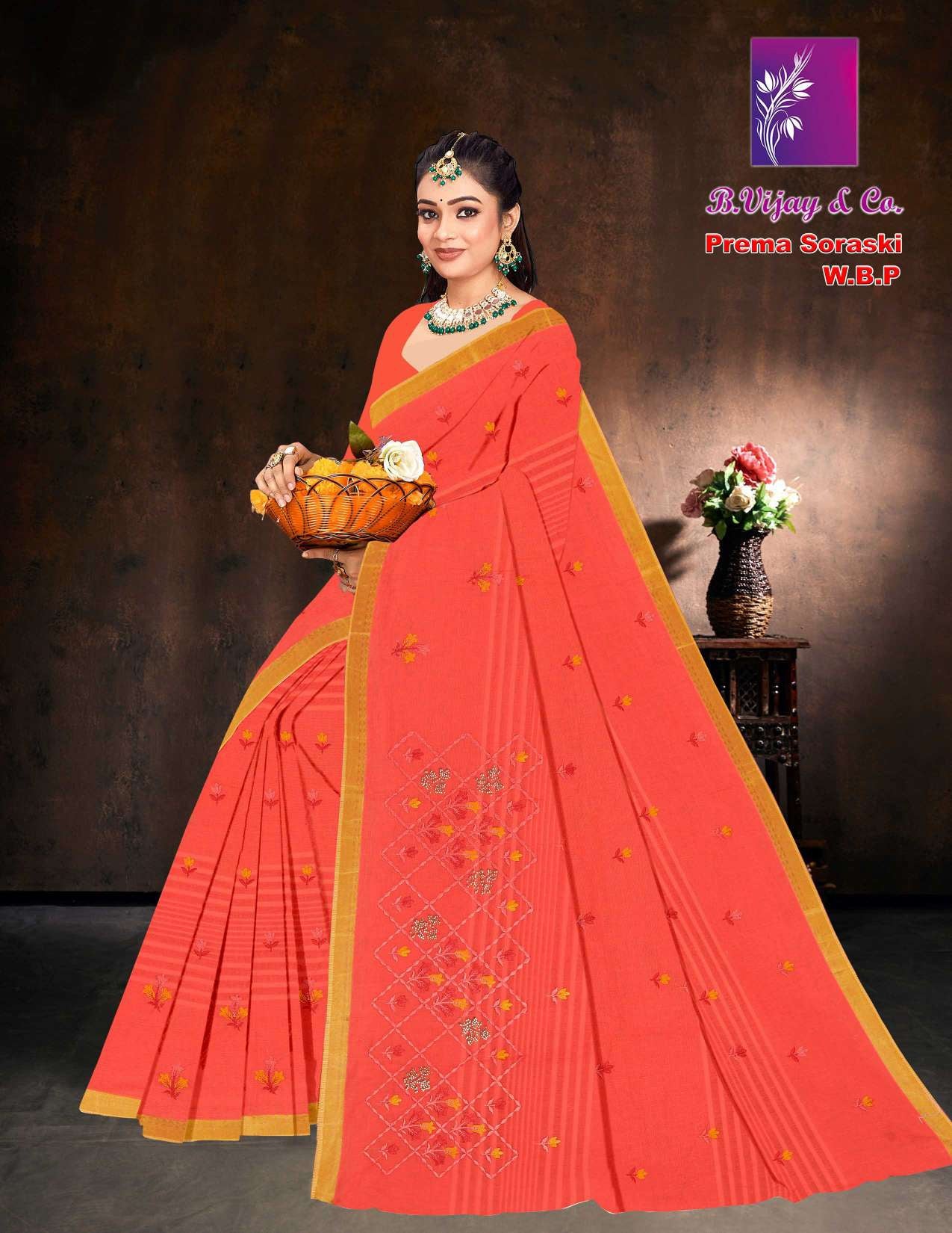 Prema Soraski W.B.P Cotton Saree with Elegant Work – 8 Pcs Set -M.R. Saree Emporium