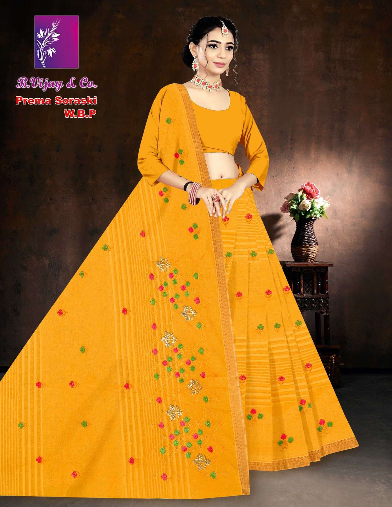 Prema Soraski W.B.P Cotton Saree with Elegant Work – 8 Pcs Set -M.R. Saree Emporium