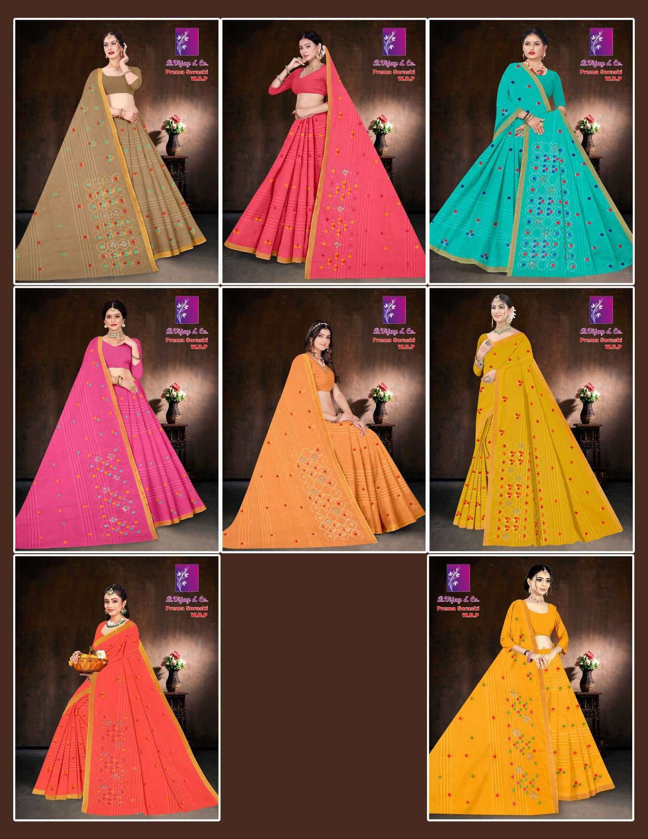 Prema Soraski W.B.P Cotton Saree with Elegant Work – 8 Pcs Set -M.R. Saree Emporium