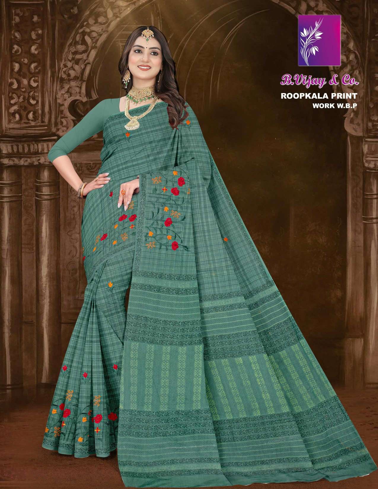 Roopkala Print Work W.B.P Cotton Saree – 8 Pcs Set-M.R. Saree Emporium