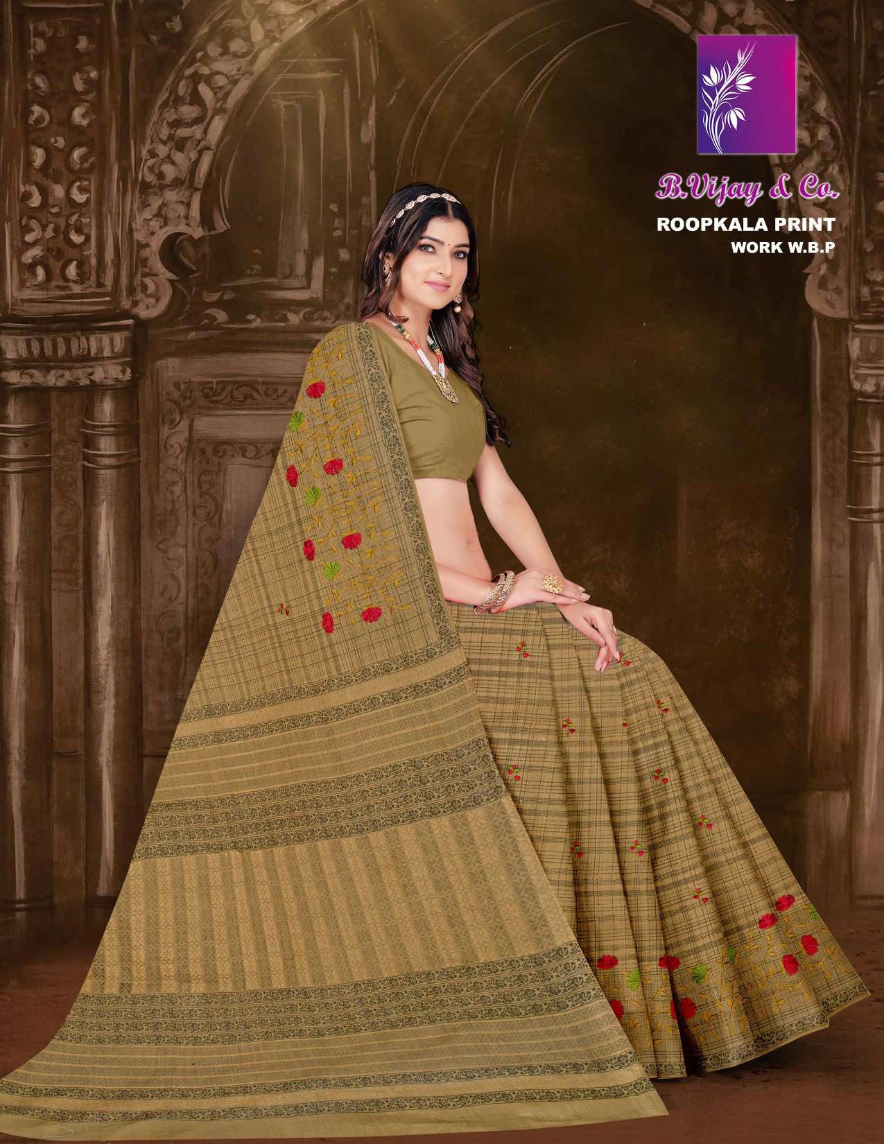 Roopkala Print Work W.B.P Cotton Saree – 8 Pcs Set-M.R. Saree Emporium