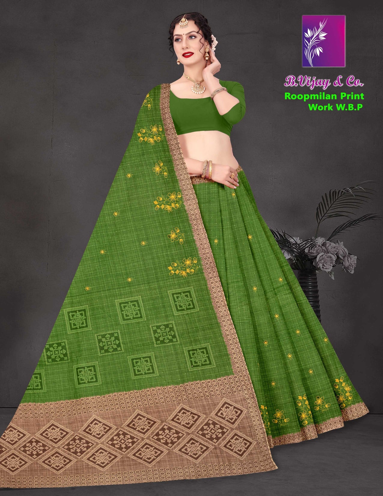B. Vijay & Co. Roopmilan Print Work Saree – Cotton 8 Pcs Set-M.R. Saree Emporium