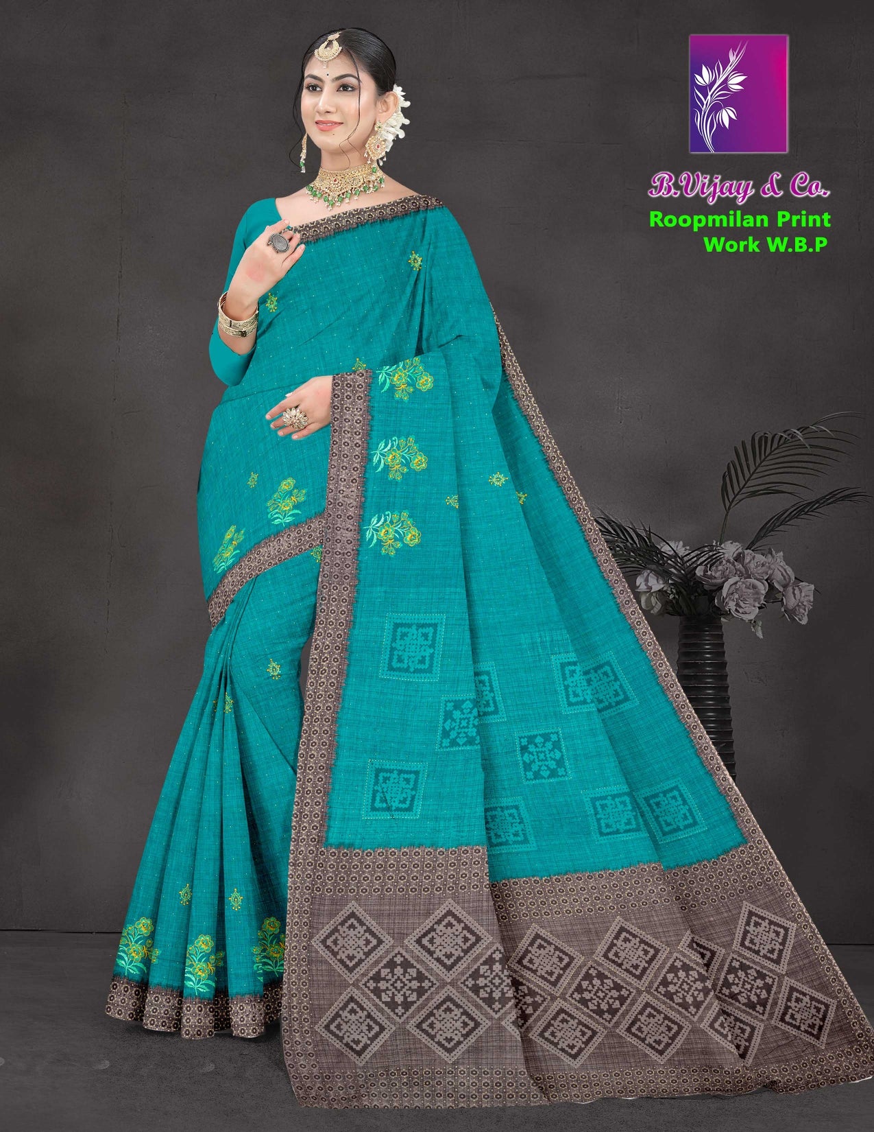 B. Vijay & Co. Roopmilan Print Work Saree – Cotton 8 Pcs Set-M.R. Saree Emporium