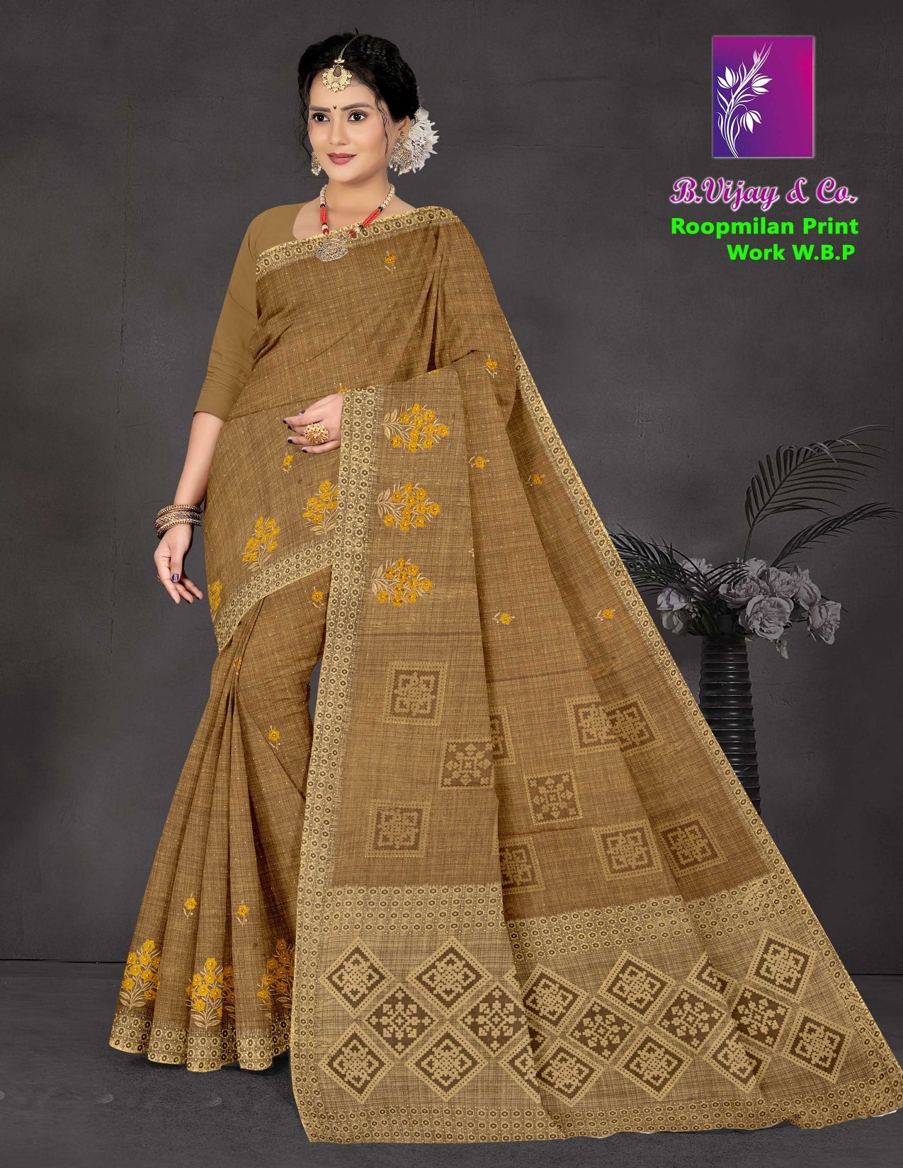 B. Vijay & Co. Roopmilan Print Work Saree – Cotton 8 Pcs Set-M.R. Saree Emporium
