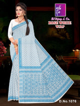 Pure Cotton Rose White W.B.P Saree with Traditional Print & Rich Border Elegant Daily to Festive Wear -M.R. Saree Emporium