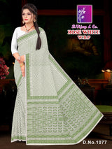 Pure Cotton Rose White W.B.P Saree with Traditional Print & Rich Border Elegant Daily to Festive Wear -M.R. Saree Emporium