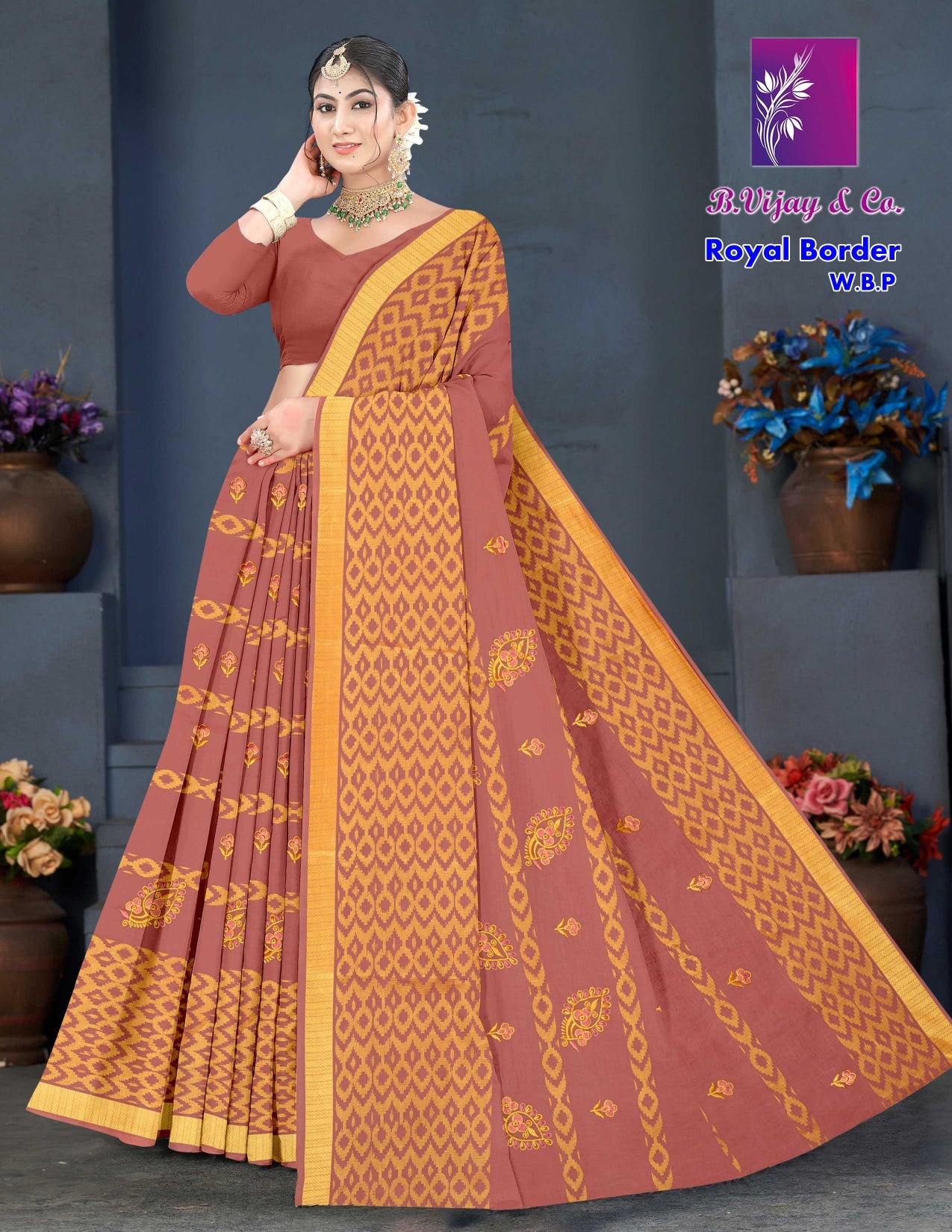 Royal Border Pure Cotton Saree – Traditional Elegant Collection-5 Pcs Set-M.R. Saree Emporium