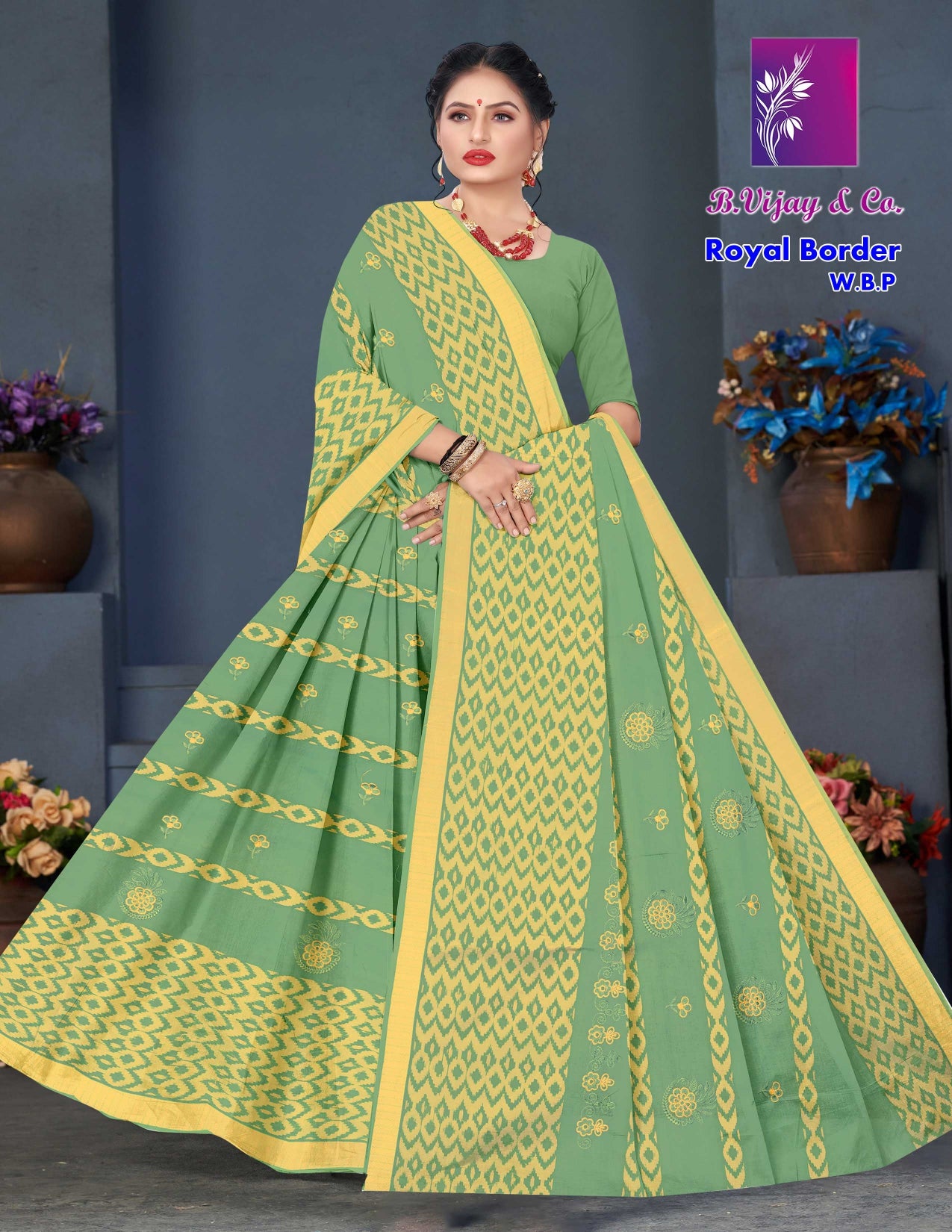 Royal Border Pure Cotton Saree – Traditional Elegant Collection-5 Pcs Set-M.R. Saree Emporium