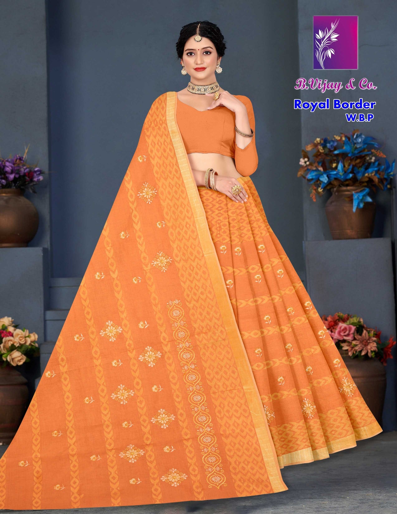 Royal Border Pure Cotton Saree – Traditional Elegant Collection-5 Pcs Set-M.R. Saree Emporium