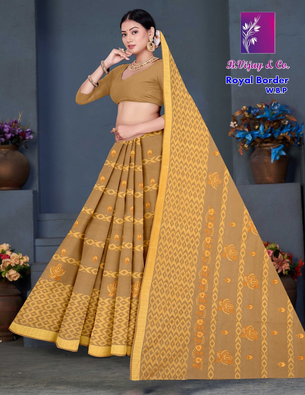 Royal Border Pure Cotton Saree – Traditional Elegant Collection-5 Pcs Set-M.R. Saree Emporium