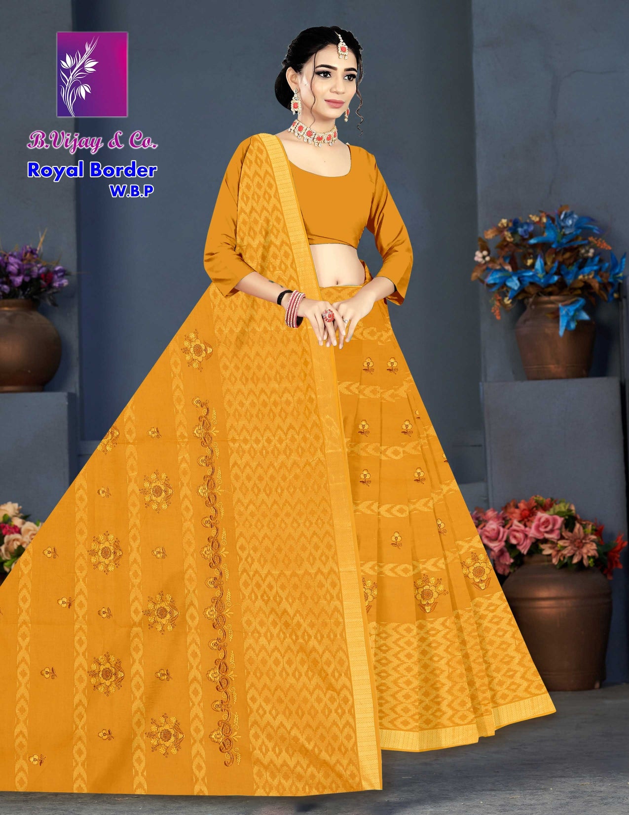 Royal Border Pure Cotton Saree – Traditional Elegant Collection-5 Pcs Set-M.R. Saree Emporium