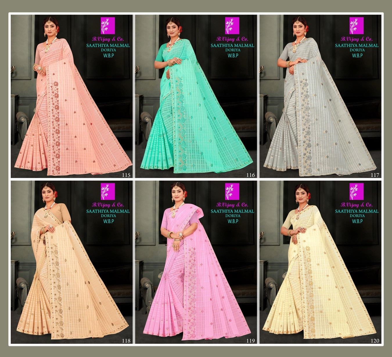 Saathiya Malmal Doriya W.B.P Cotton Saree – 6 Pcs Set -M.R. Saree Emporium