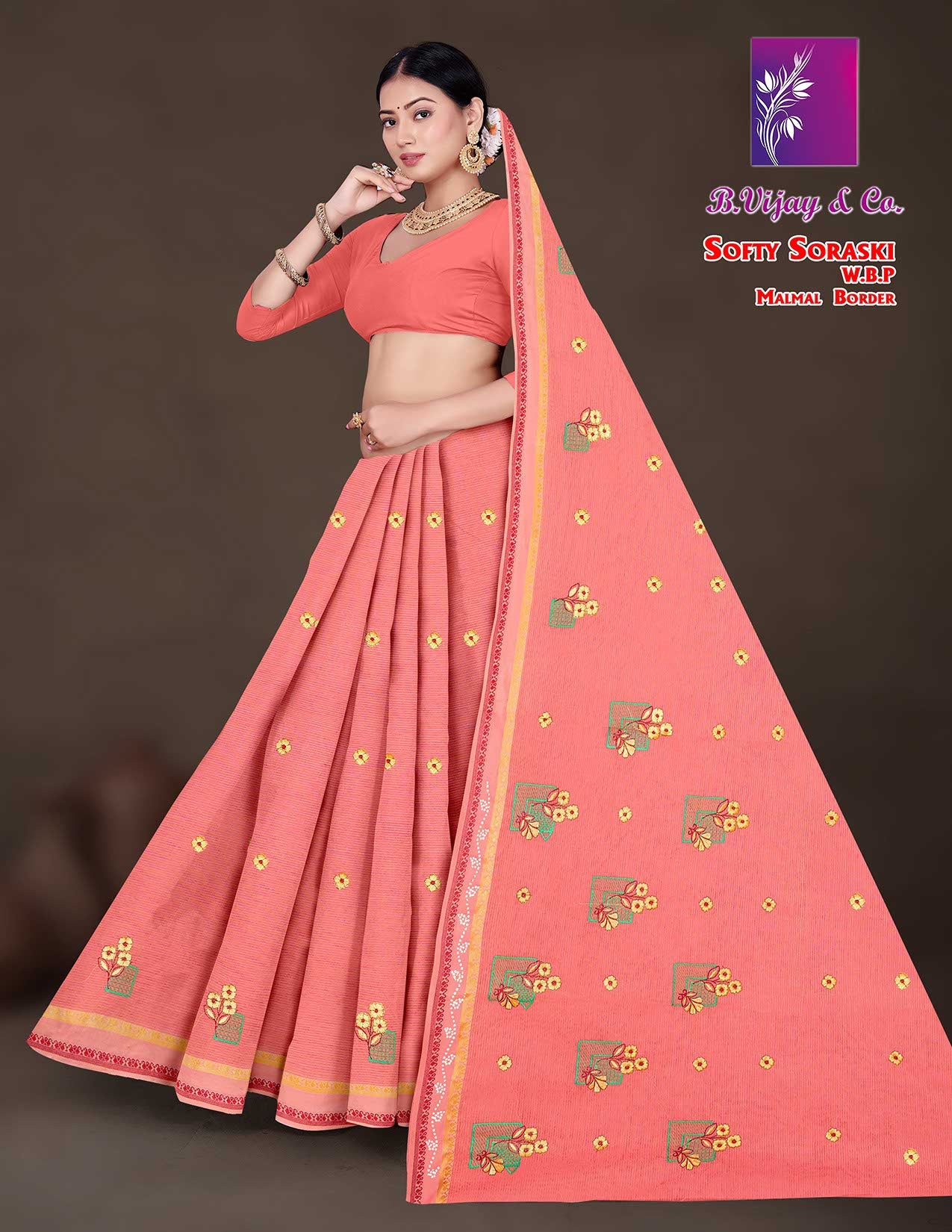 Softy Soraski W.B.P Malmal Border Saree – Premium Collection-8 Pcs Set-M.R. Saree Emporium