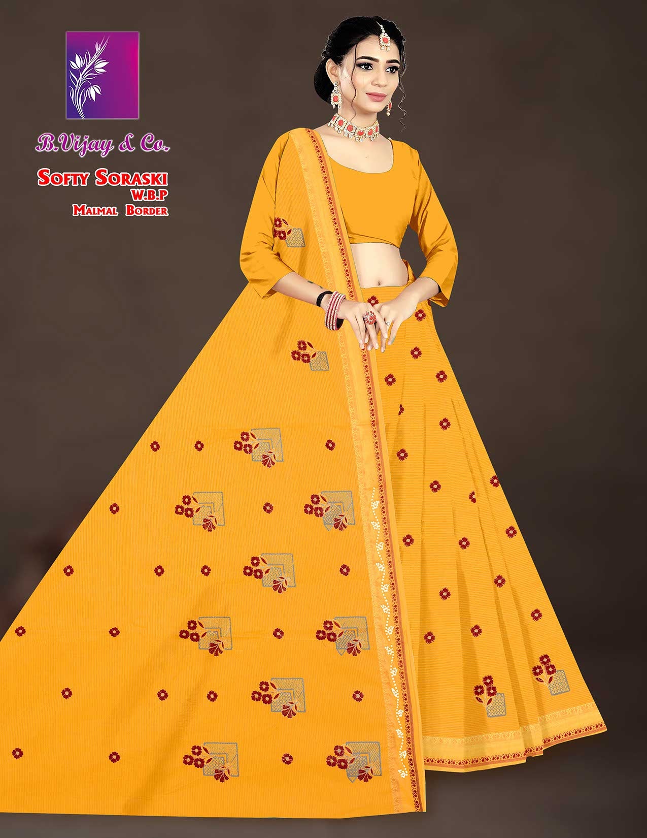 Softy Soraski W.B.P Malmal Border Saree – Premium Collection-8 Pcs Set-M.R. Saree Emporium