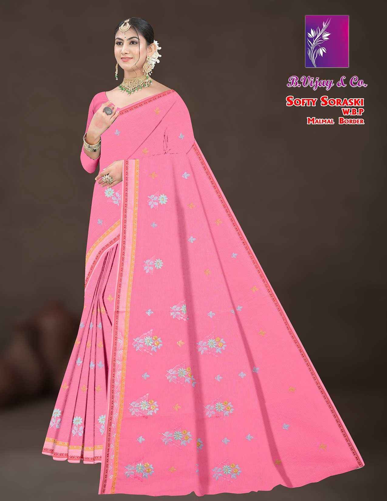 Softy Soraski W.B.P Malmal Border Saree – Premium Collection-8 Pcs Set-M.R. Saree Emporium