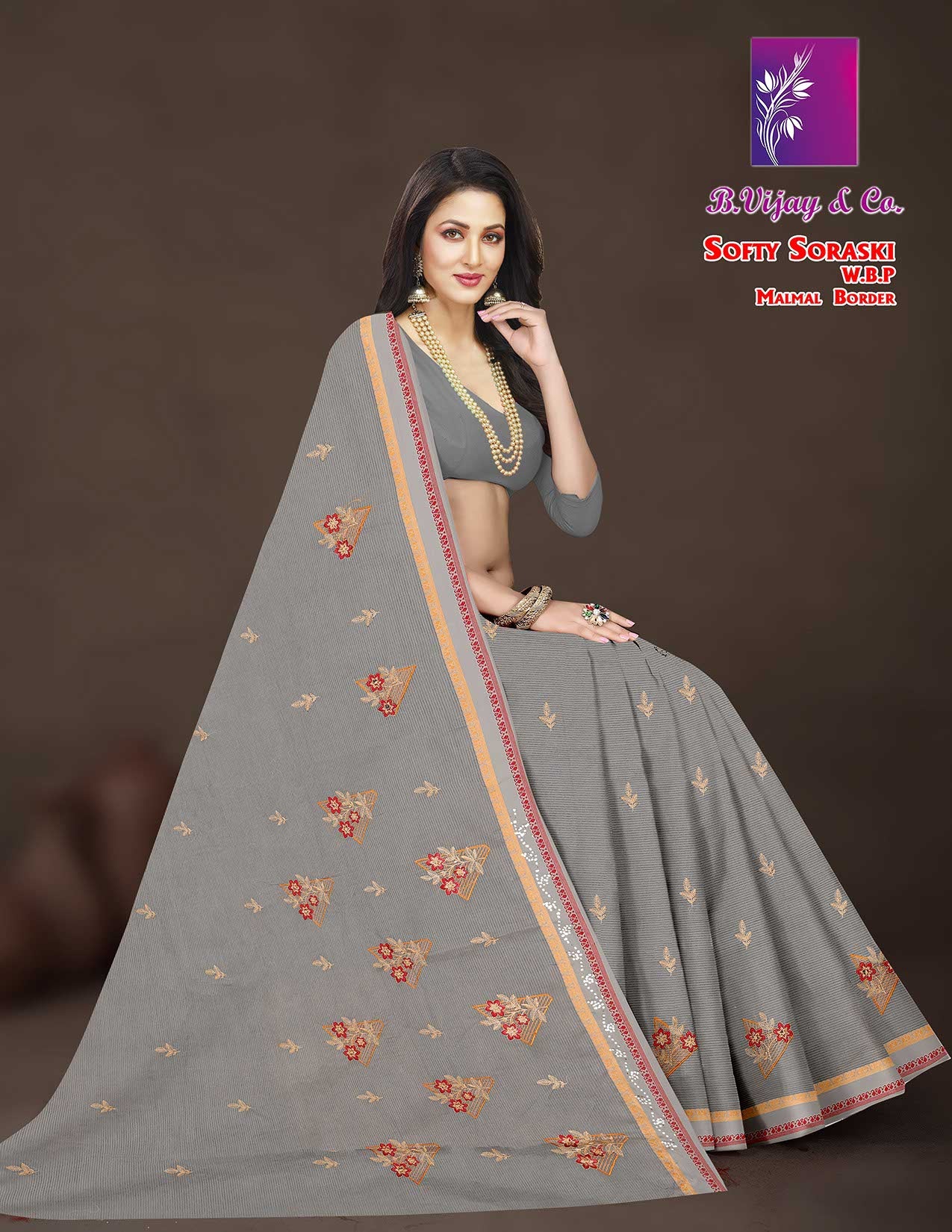 Softy Soraski W.B.P Malmal Border Saree – Premium Collection-8 Pcs Set-M.R. Saree Emporium