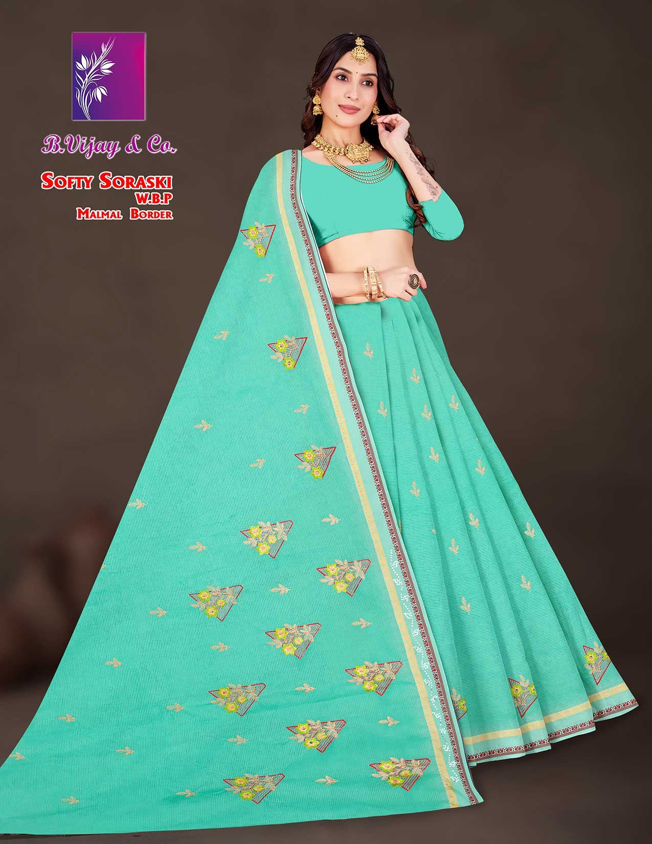 Softy Soraski W.B.P Malmal Border Saree – Premium Collection-8 Pcs Set-M.R. Saree Emporium