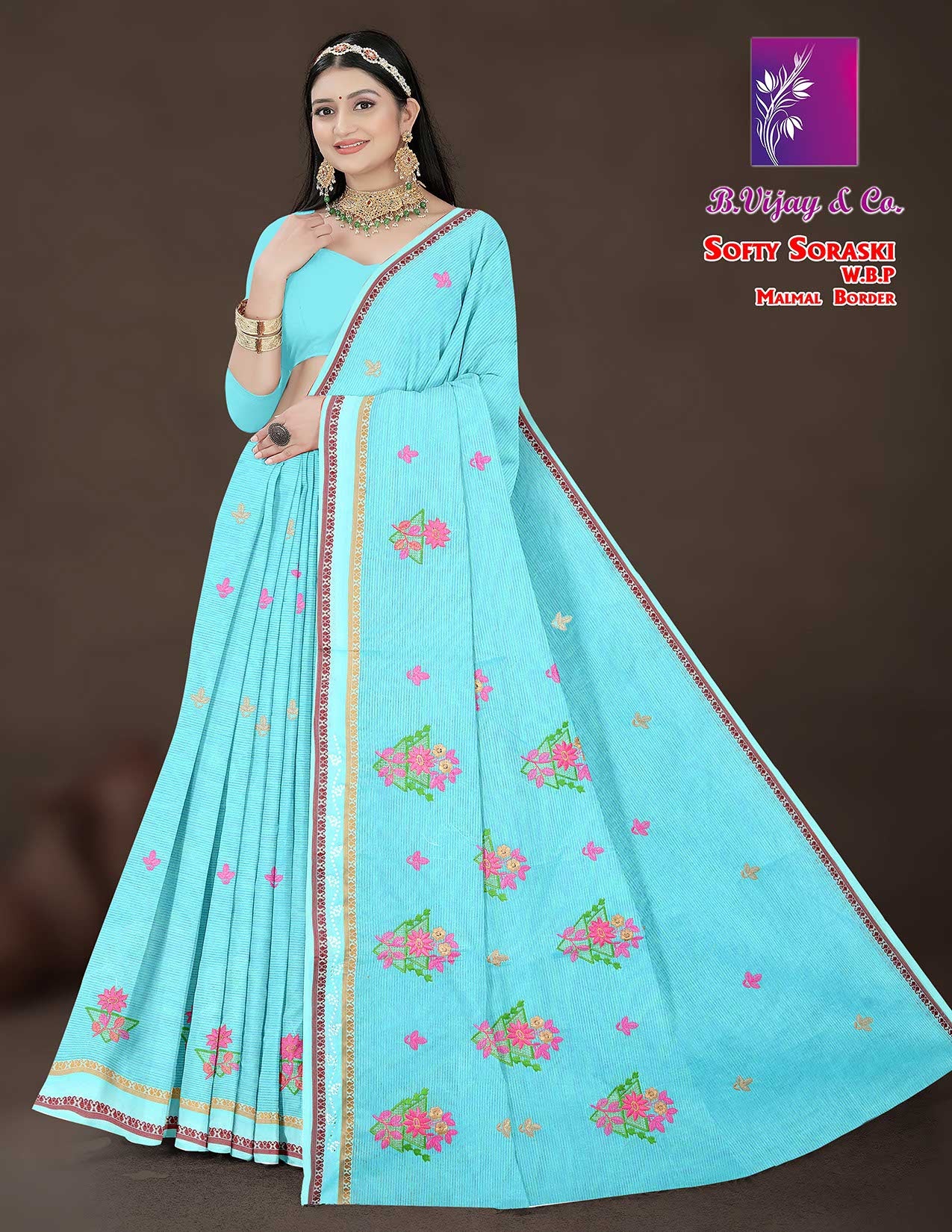 Softy Soraski W.B.P Malmal Border Saree – Premium Collection-8 Pcs Set-M.R. Saree Emporium