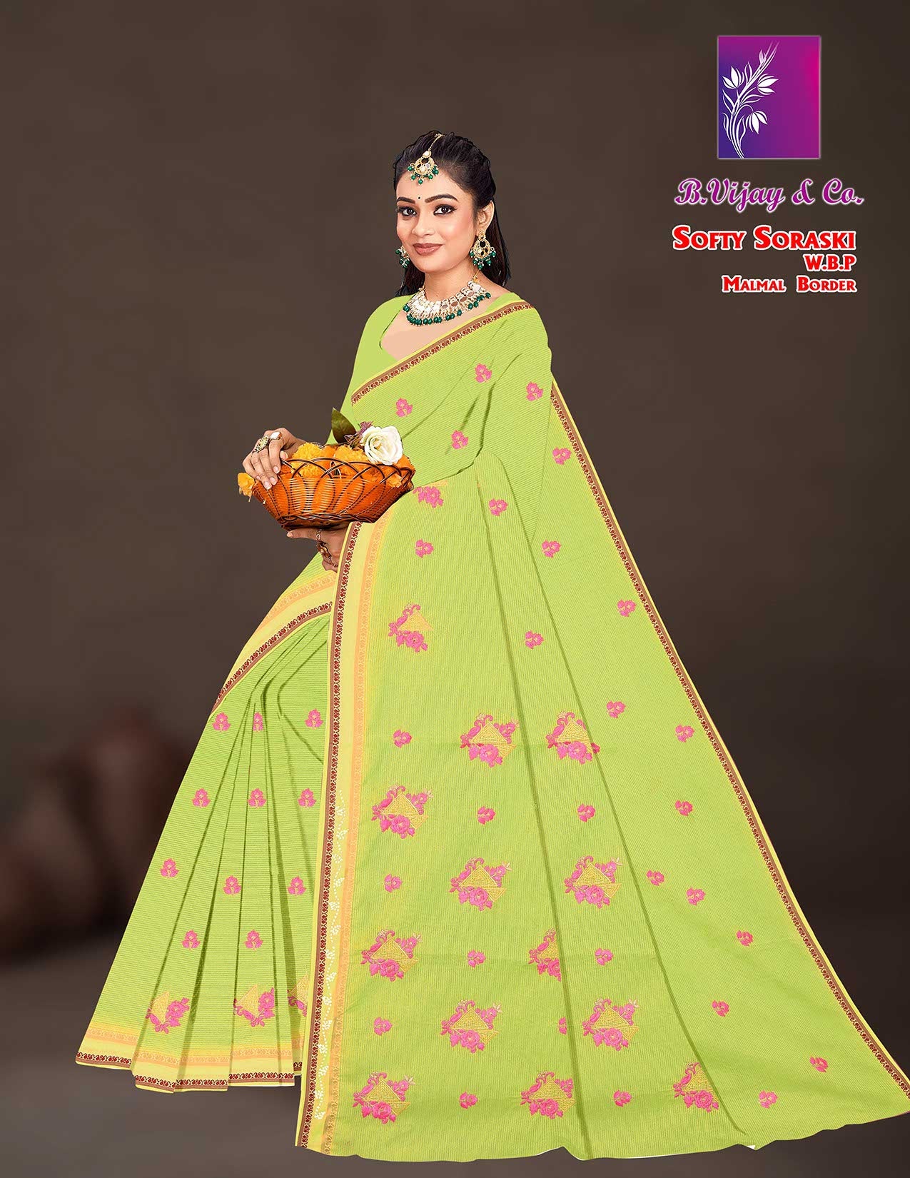 Softy Soraski W.B.P Malmal Border Saree – Premium Collection-8 Pcs Set-M.R. Saree Emporium